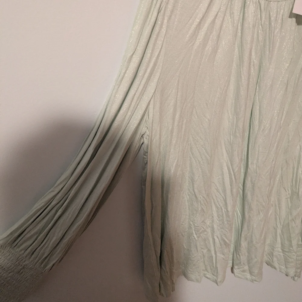 Lane Bryant Pale Green Sparkle Long Sleeve Smocked Cuff Top Size 18/20 or 2X